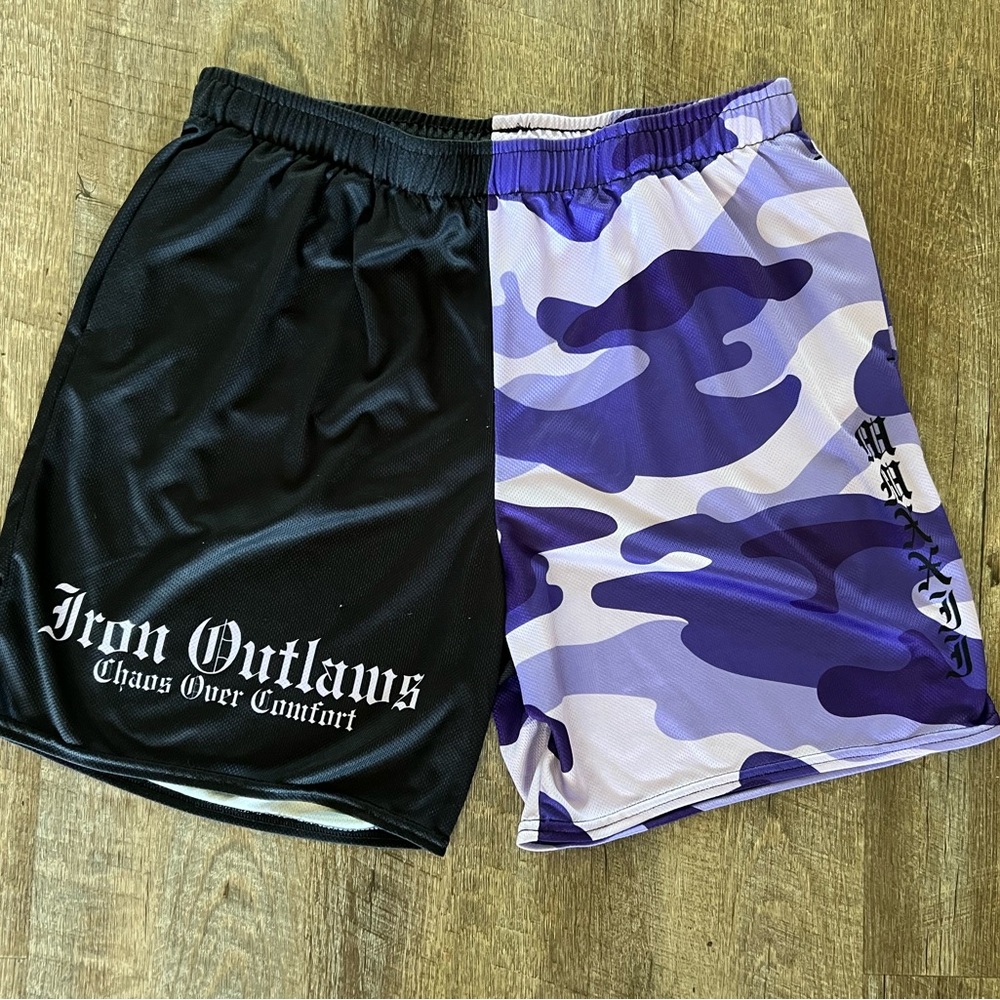Iron outlaws Black and Purple Athletic Split Design Shorts
